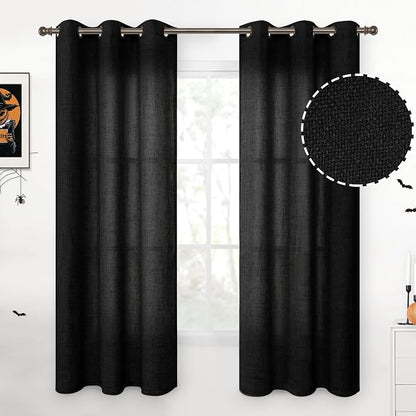 YoungsTex Black Curtains 63 Inch Length 2 Panels, Linen Semi Sheer Drapes by YoungsTex