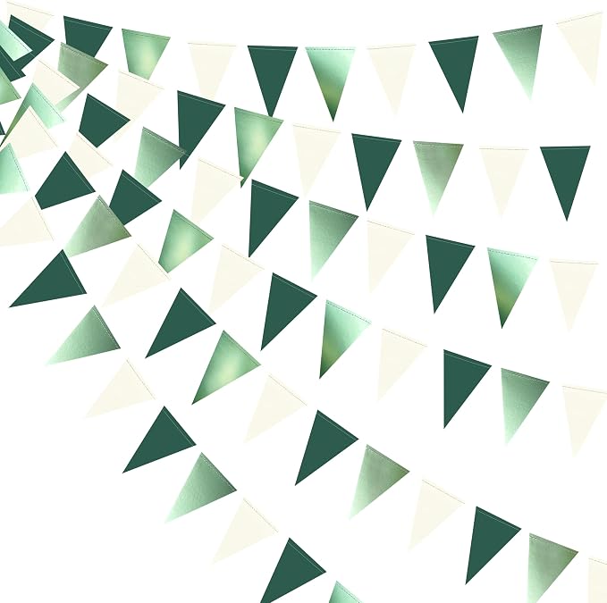 Sage Green Decorations Hanging Paper Pennant Banner Flag Green Beige Triangle by pinkblume