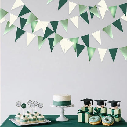 Sage Green Decorations Hanging Paper Pennant Banner Flag Green Beige Triangle - Image 4