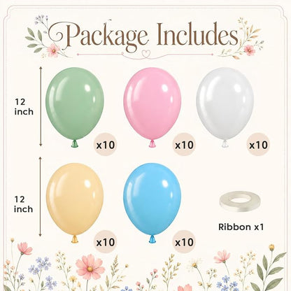 Pink Blue Green Balloons, 12 Inch 50pcs Pastel Light Baby Pink Blue Sage Dusty - Image 2