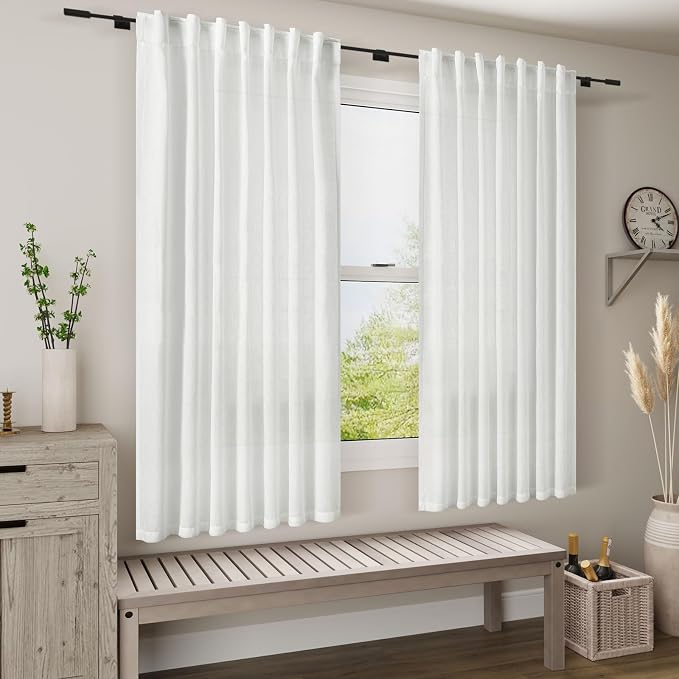 White Farmhouse Decor Curtains 63 Inch Length - Image 8