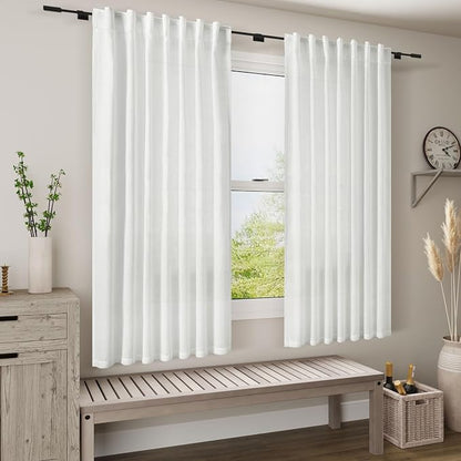 45 Inch Linen White Curtains for Kitchen Short Window Semi Sheer Light - Image 6