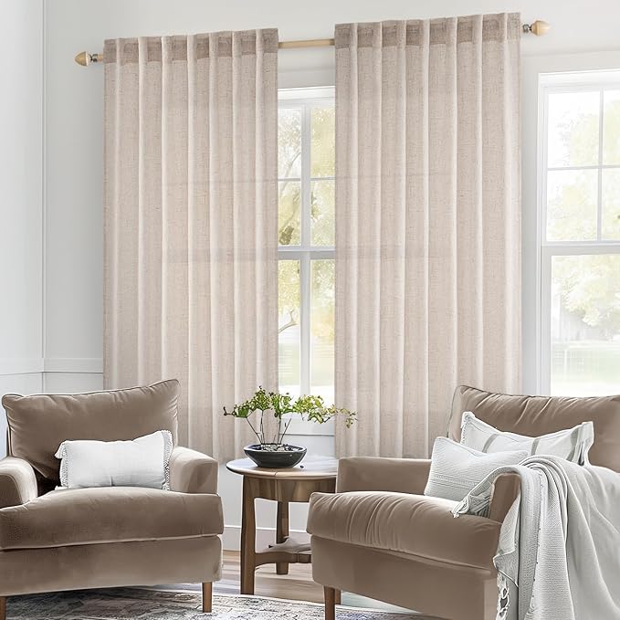 MIULEE Natural White Linen Curtains 40 Inch Long - Image 2