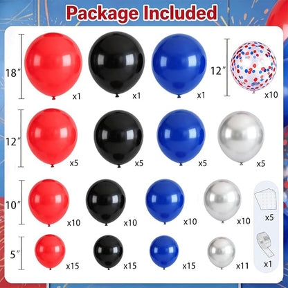 Black Red and Blue Balloon Arch Garland Kit, Metallic Silver Confetti | Red - Image 2