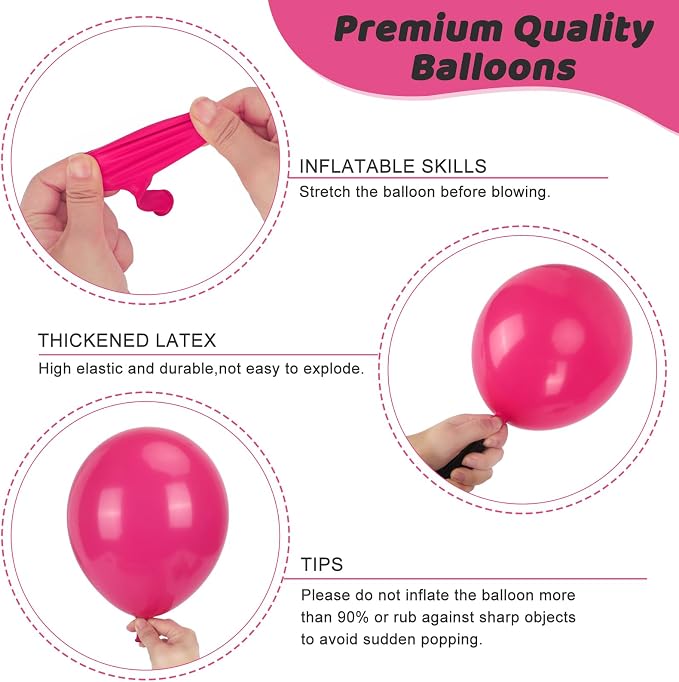 RUBFAC 135pcs Hot Pink Balloons Different Sizes 18 12 10 5 Inch - Image 3