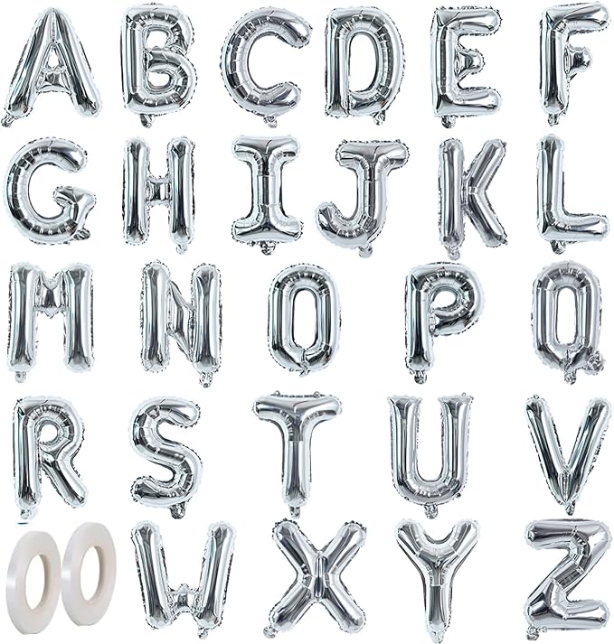 TONIFUL Silver Letter Balloons 1 Set 16 Inch A-Z Custom Alphabet Banner | 26 by TONIFUL