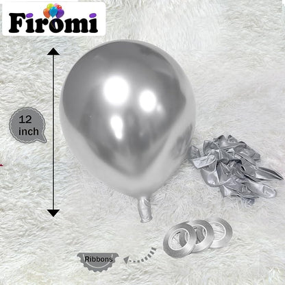 Firomi Metallic Chrome Silver Balloons 12-inch 100 Pack | Thicken Helium Shiny - Image 2