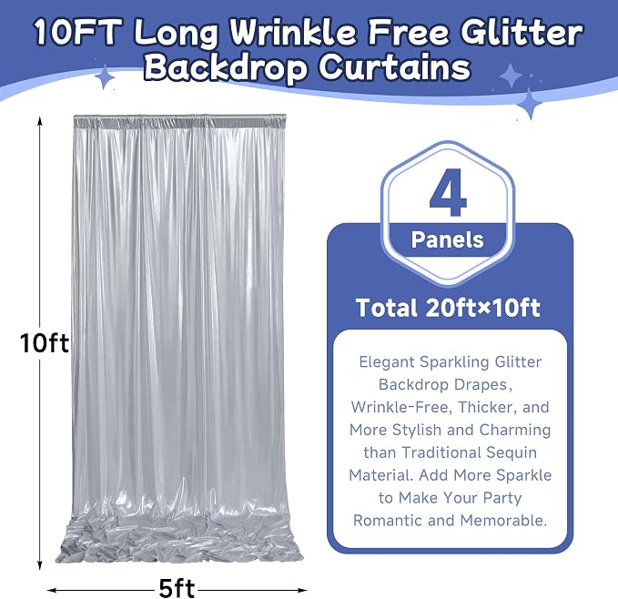 20ftx10ft Sequin Silver Backdrop Curtain Panels - Image 4