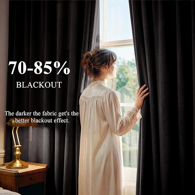 Blackout Black Velvet Curtains for Home Theater, W62 x L84, 2 Panels | 300GSM - Image 3