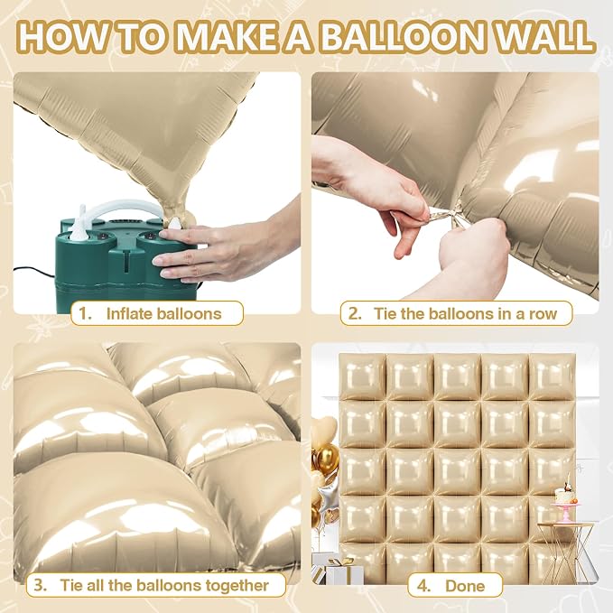 NISOCY 25PCS Beige Sand White Square Foil Balloons Wall Backdrop | Double Sided - Image 4