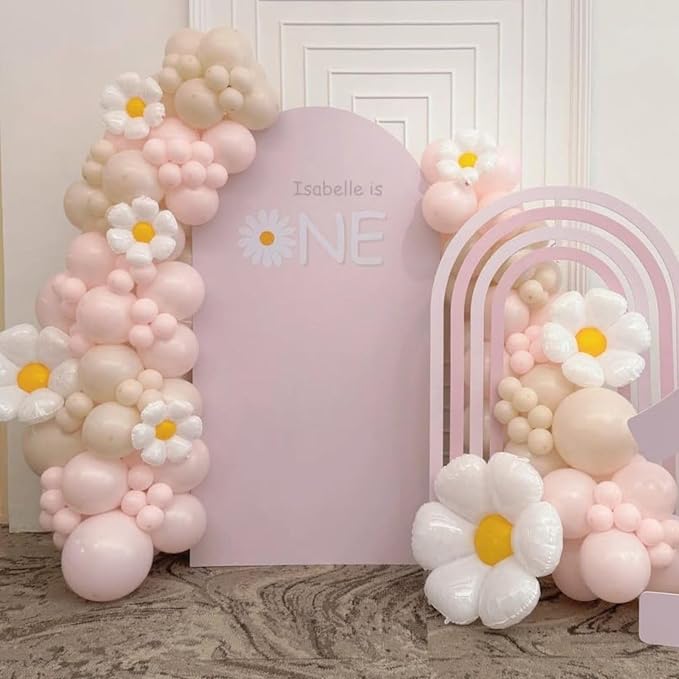 Daisy Balloon Garland Arch Kit, Macaron Pastel Pink Sand White Boho Groovy Party - Image 3