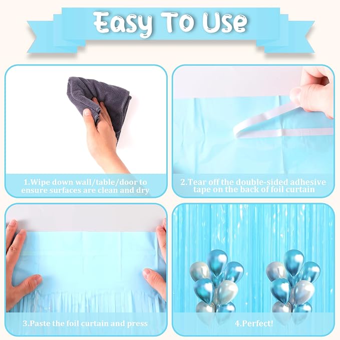 Voircoloria 3.3 x 8.2 ft Pastel Blue Foil Fringe Backdrop Curtains | Tinsel - Image 4