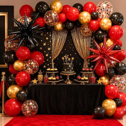 Red Black and Gold Balloons, 12 Inch Metallic Gold Black Red Confetti Balloons - Image 4