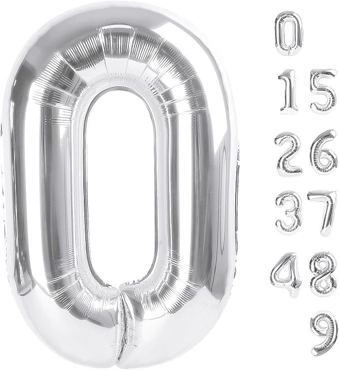 Large Number Balloons 40 Inch Silver 0 Balloon by Mluchee