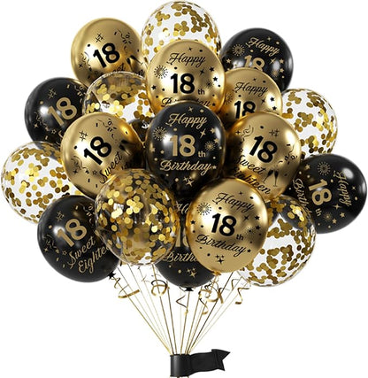 Black Gold 18th Birthday Balloons Pack of 15 Boys Girls Happy 18th Birthday by Hongplus