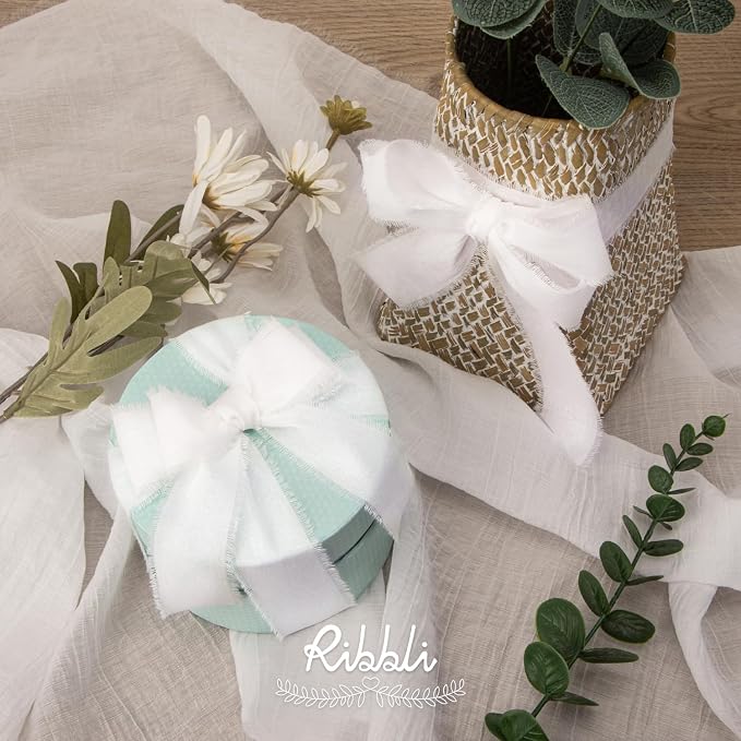 Ribbli 3 Rolls White Ribbon 1.5 Inch x 18Yards Handmade Cotton Frayed Fringe - Image 2