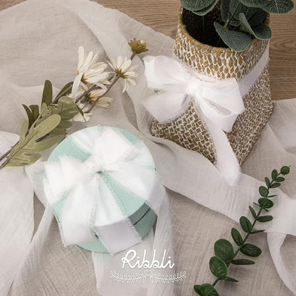 Ribbli 3 Rolls White Ribbon 1.5 Inch x 18Yards Handmade Cotton Frayed Fringe - Image 2