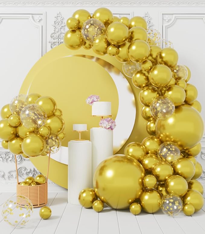 AULE 100Pcs Metallic Gold Balloons 18/12/10/5 Inch Different Sizes | Chrome - Image 4