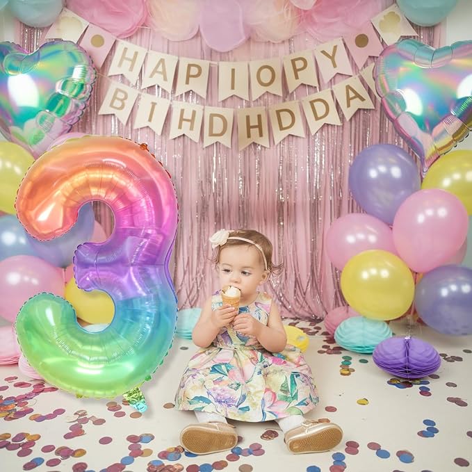 3rd Birthday Balloons for Boys, 40 Inch Foil Self Inflating Rainbow Number 3 - Image 5