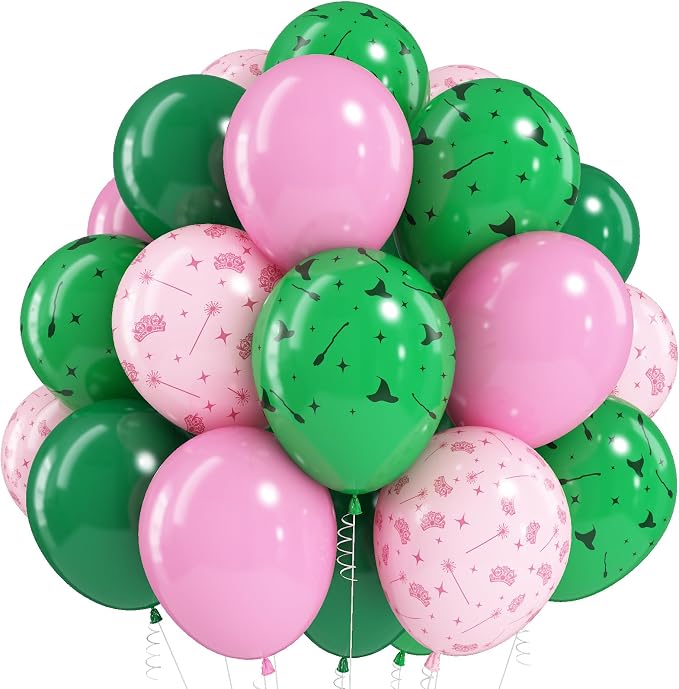 Jobkoo Pink and Green Balloons 12 Inch Dark Green Light Pale Pink Printed by Jobkoo