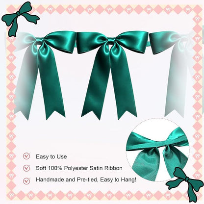 2 Strings of 16PCS Dark Green Bow Garlands Banner Decoration, Pre-Strung Satin - Image 3