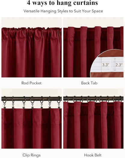 Red Velvet Curtains Extra Long for Chrismas Decor, W52 x L132, Room Darkening - Image 2