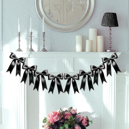 1 String of 8PCS Black Bow Garland Banner Decoration, Pre-Strung Satin Ribbon - Image 6