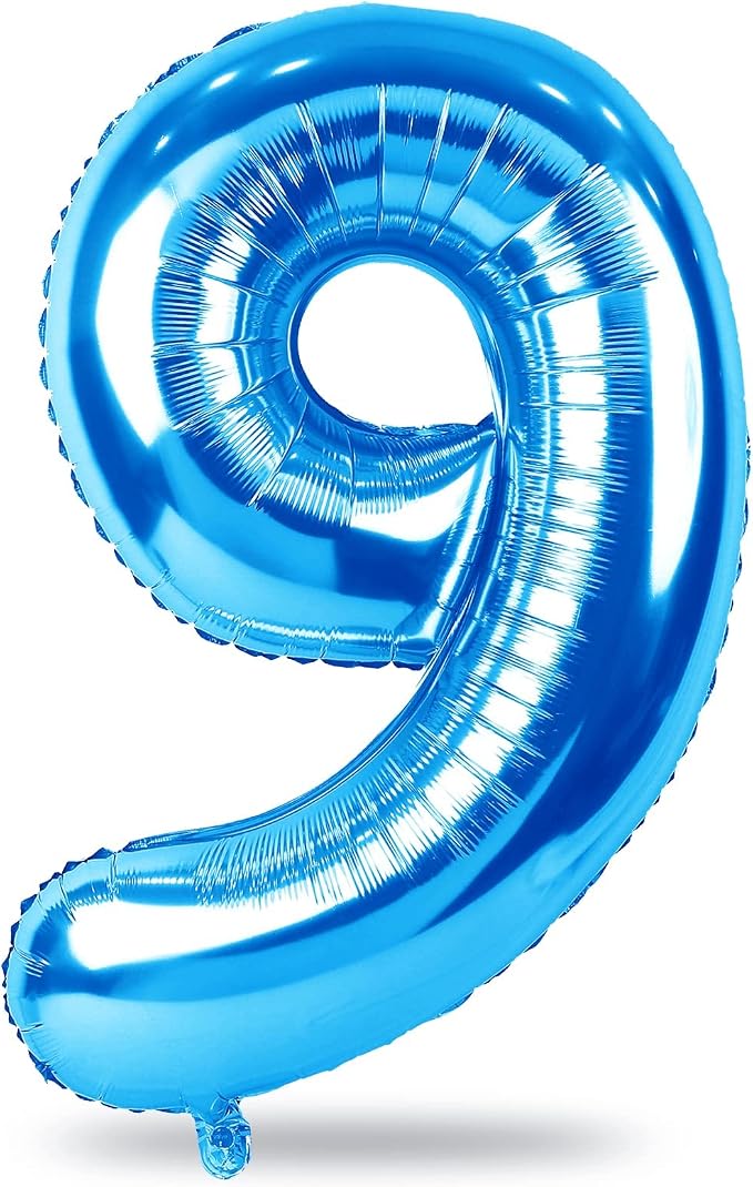 Blue Number 9 Balloons, 40 Inch 9th Birthday Foil Balloon by Lingqiang