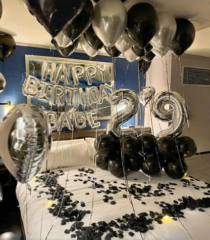 Black and Silver Balloons, 12 Inch Metallic Chrome Black Silver Confetti Latex - Image 6