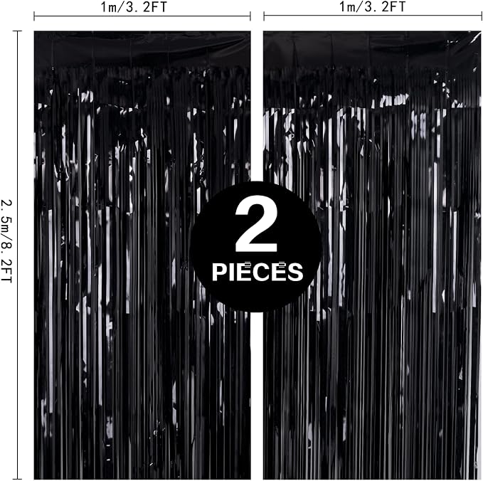 PIGETALE 2 Pack Black Foil Fringe Backdrop, 3.2 x 8.2 ft | Thicker 23 Micron PET - Image 3