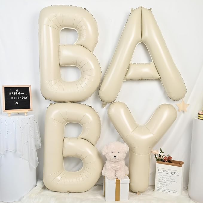 Cream E Letter Balloons, 40 Inch Letter E Balloon Beige, Helium Custom Letter - Image 3