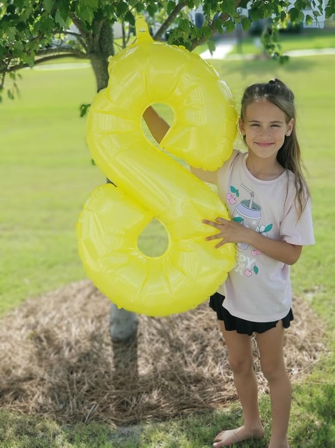 8 Balloon Numbers Birthday Decorations, 40In Yellow Balloons - Image 3