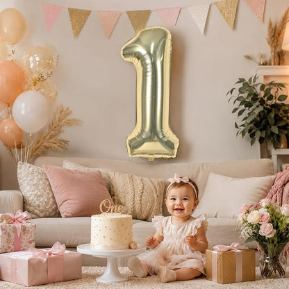Champagne Gold 1 Balloons, 40 Inch Light Gold Helium Foil Number 1 Balloon Girls - Image 4