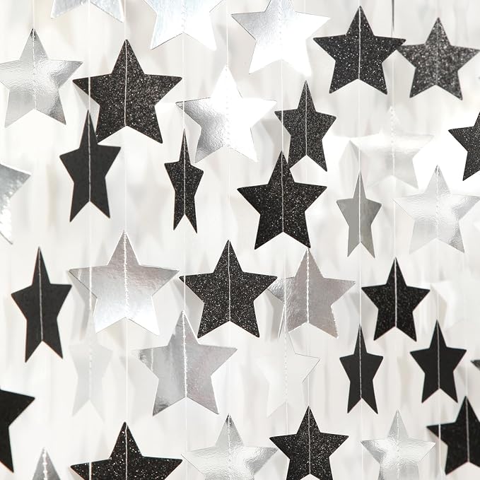Black-Silver Birthday Graduation Party-Decorations Garland - 62ft Glitter by Hugtmr