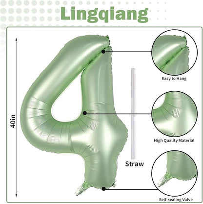 40 Inch Sage Green Foil Balloon Number 4, Large Self Inflating Olive Green - Image 2