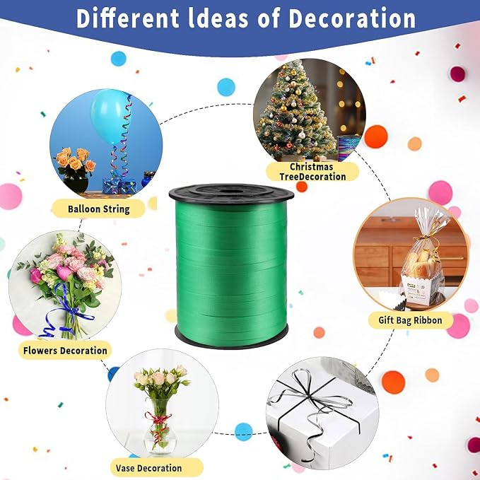 500 Yard Premium Green Curling Ribbon, PVC Plastic, Gift Wrapping, Balloon - Image 5