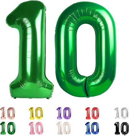 Number 10 Balloon 40Inch for 10 Year Old Birthday Decorations, Dark Green | by Mluchee