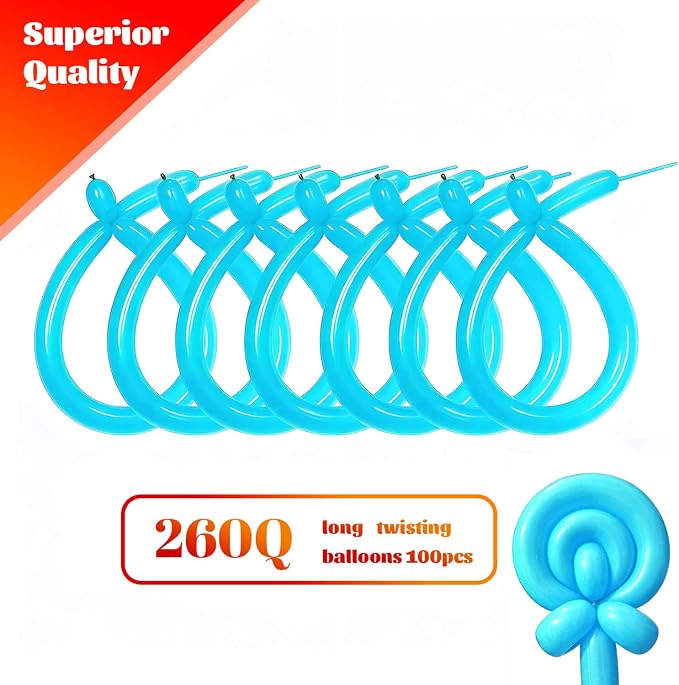 260 Teal Blue Long Balloons for Balloon Garland Thickening Skinny Latex - Image 2