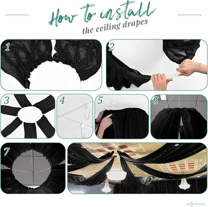 4 Panels Black Ceiling Drapes for Wedding 5ftx30ft Arch Draping Fabric Sheer - Image 7