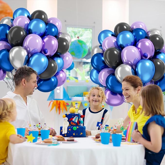 12inch Space Balloons with Black Metallic Blue Purple Silver Balloons | - Image 4