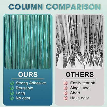 Voircoloria Retro Green Foil Fringe Backdrop Curtains, Birthday Party - Image 5
