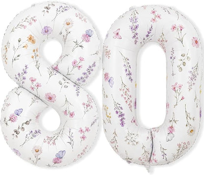 Wildflower Number 80 Balloon for Flower 80th Birthday Party Decorations | 40'' by Froova
