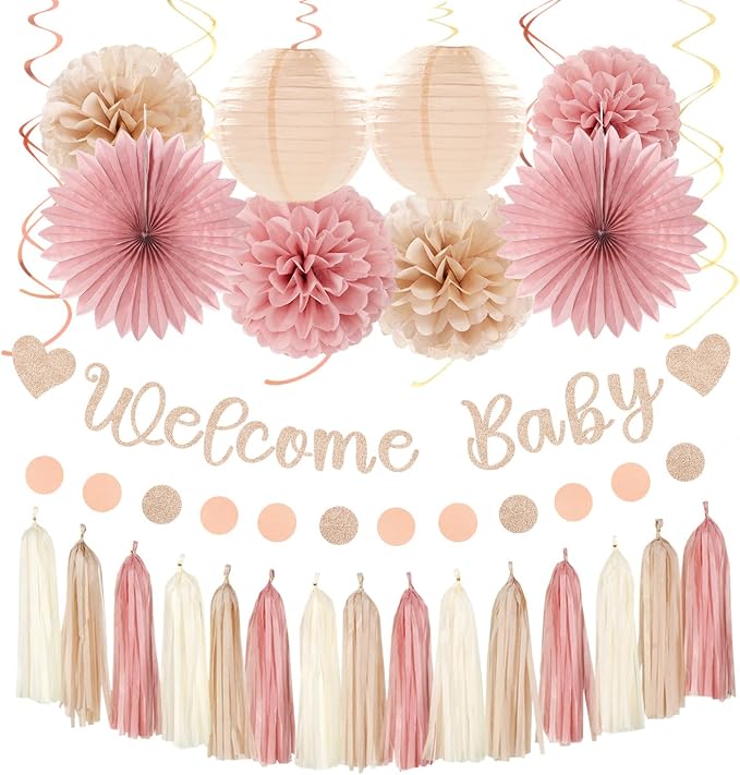 Blush-Pink Rose-Gold Fall Baby-Shower Party-Decorations by Burgleda