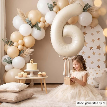 Cream Number 6 Balloon 40 Inch, Foil Numeral - Image 2