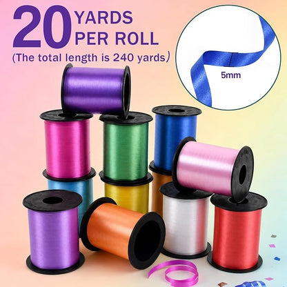 TONIFUL 12 Assorted Multicolor Curling Ribbon Balloon String Gift Wrapping | - Image 2