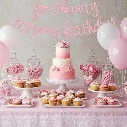 BEISHIDA Dark Pink Pre-Strung Go Shawty It's Your Birthday Banner Decor | - Image 6