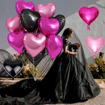 Pink Black Heart Foil Balloons - Image 4