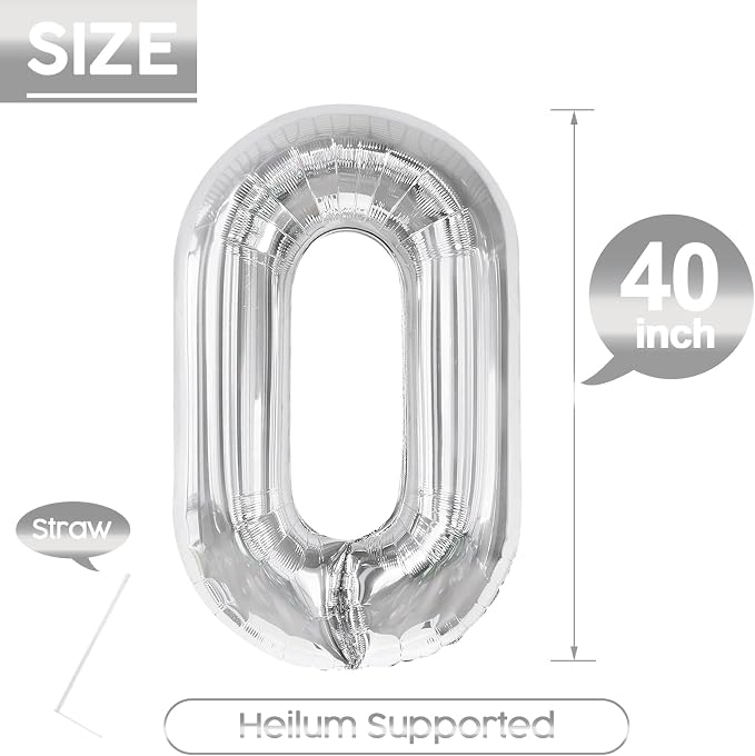 0 Balloon - Silver Birthday Number Balloons, 40 Inch Decorations Men Women | - Image 5