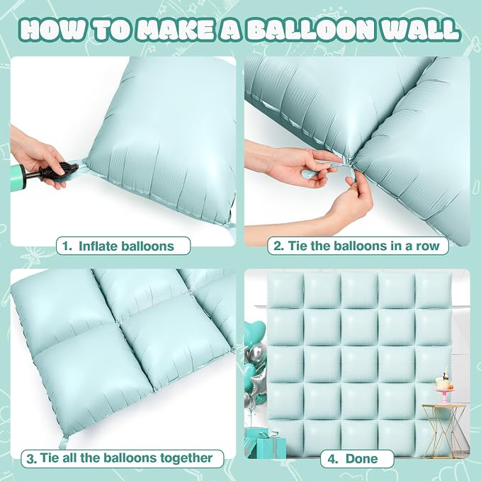 NISOCY 25PCS Pastel Green Square Foil Balloons Wall Backdrop | Double Sided - Image 4