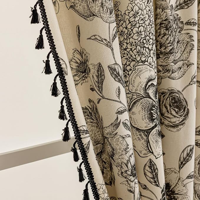 F-CHU Bohemian Curtains for Bedroom 63 Inch Length French Country Floral Drapes by F-CHU